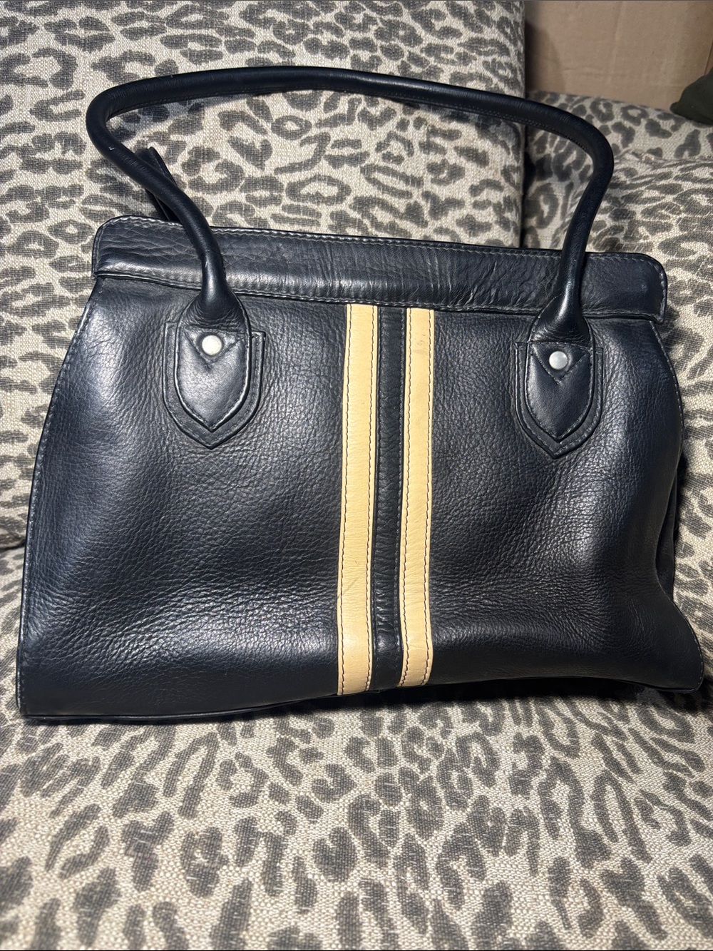 Latico vintage black soft leather striped shoulder bag classic medium purse - Picture 2 of 16